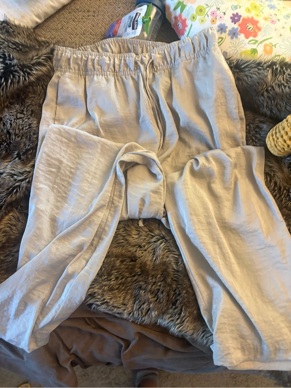 Women’s  Elastic Waist Light Beige satin Pants
